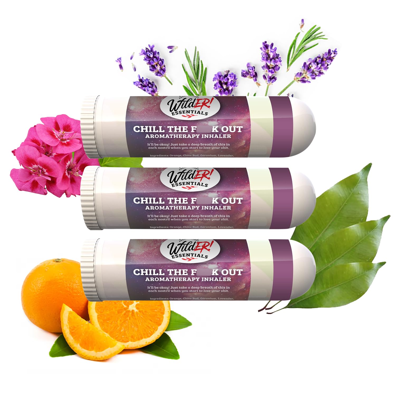 Wild Essentials 3 Pack of Chill The F Out Aromatherapy Nasal Inhalers Made with 100% Natural, Premium Grade Essential Oils to Help Calm Your Spirit - Relaxing