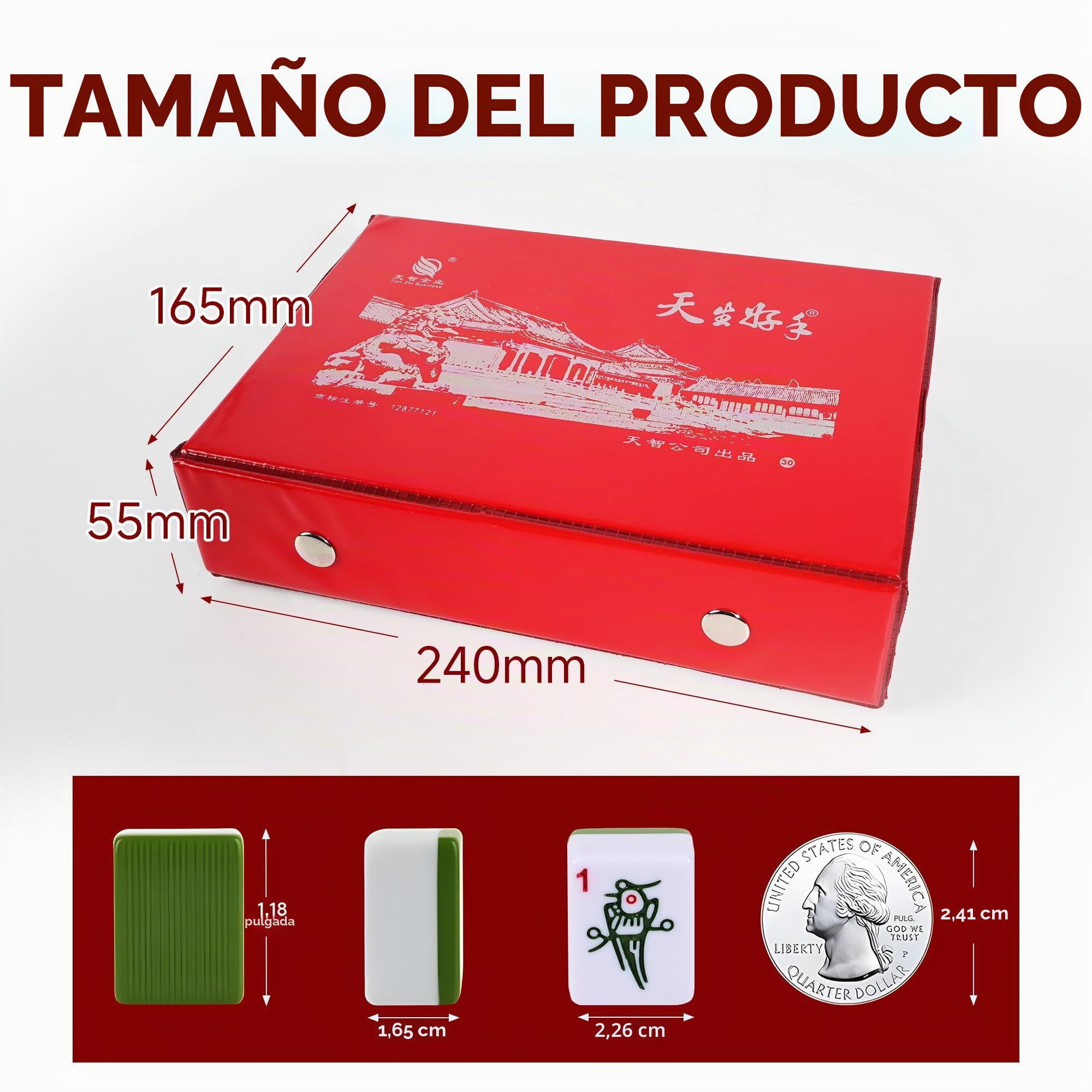 Nisorpa Juego chino Majong de 3x2.25 cm, estructura sólida fácil de leer, juego de azulejos de Mahjong mediano de 144 piezas, juegos completos de Majong para juegos familiares de fiesta de viaje