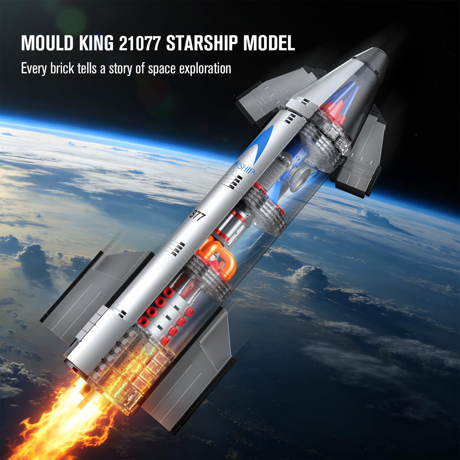 Mould King 21077 - Juego de bloques de construcción de cohetes espaciales, más de 1231 piezas, modelo de transbordador espacial semitransparente, cohetes coleccionables de exploración para adultos de