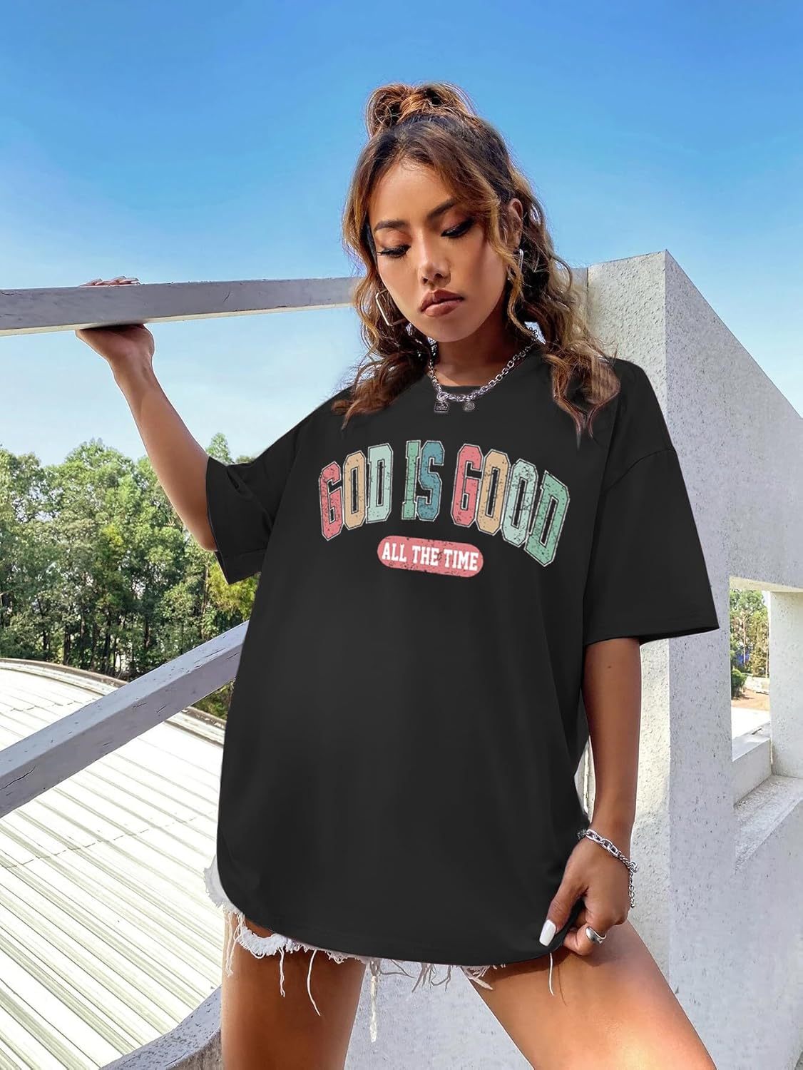 God is Good Shirt Women Oversized Christian Shirts Religious Sayings Bible Verse Drop Shoulder Tee Tops - Image 4