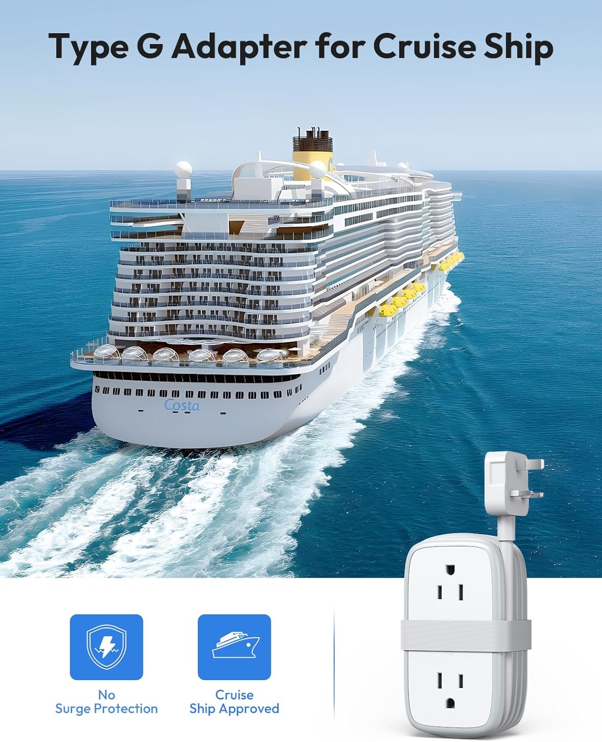 NTONPOWER UK Adapters for Travel, Type G Adapter for Travel with 4 Outlets 3 USB(1USB C) Ports,4FT Wrapped Around Extension Cord,US to UK Plug Adapter for Ireland Scotland Singapore Hong Kong