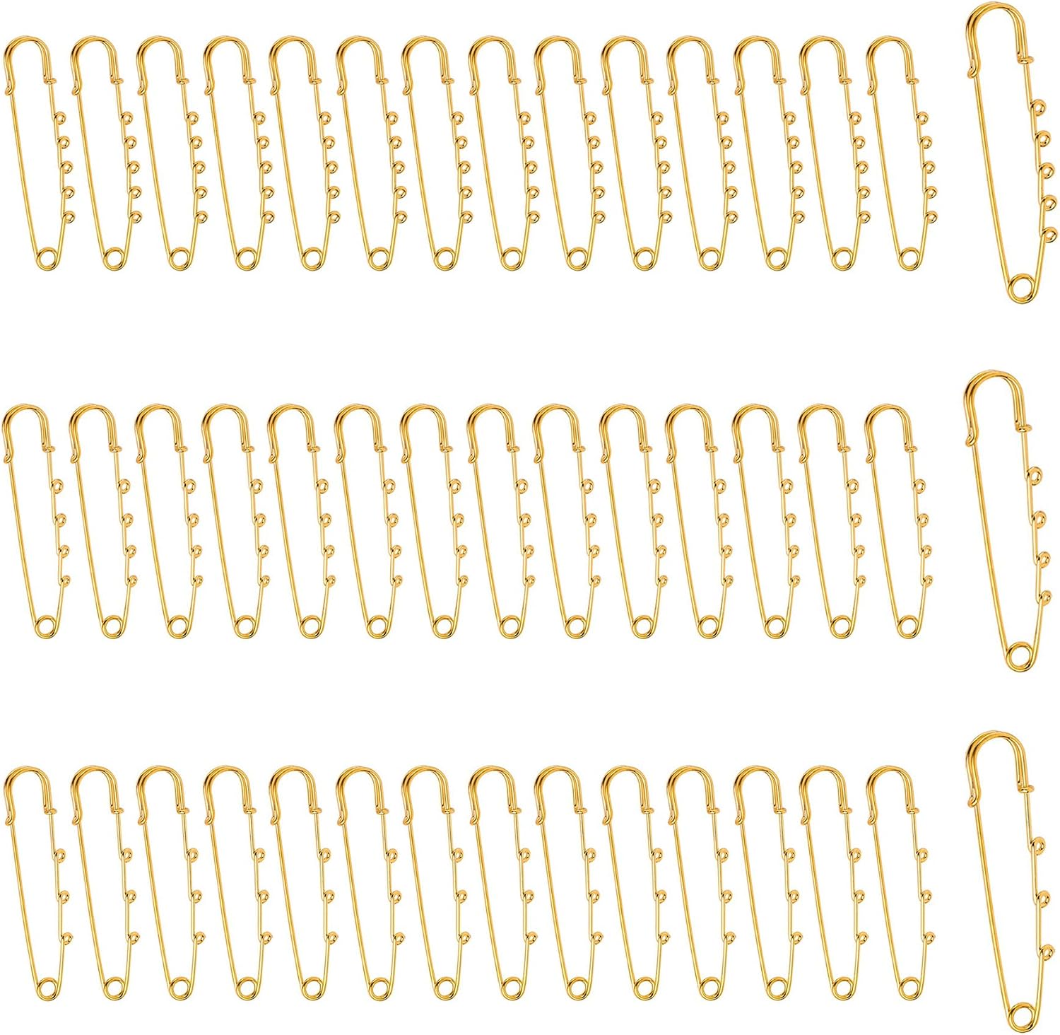 Framendino, 45 Pack Gold Large Safety Pins Brooch Heavy Duty Pin with 3 & 4 5 Loops for DIY Crafts Sewing Clothes Blankets