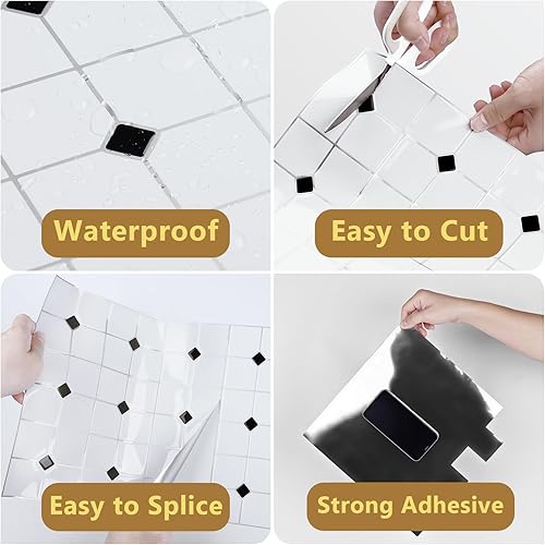 Miniatura 8 de Wallercity 10 hojas de calcomanías brillantes para azulejos en muro de cocina, impermeables, autoadhesivas, para azulejos de metro de 12 x 12