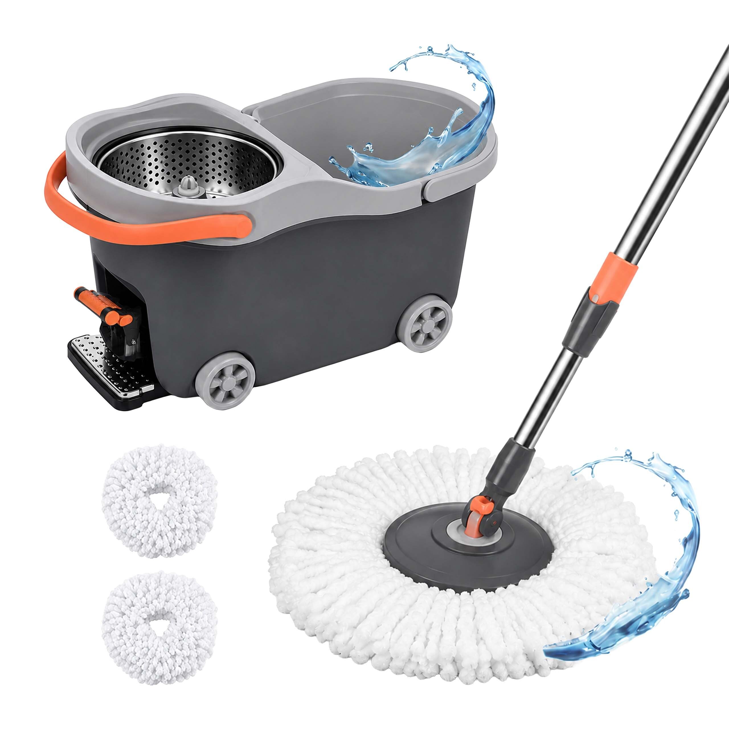 Relaxdays Set fregona, Cubo de 16L con escurridor y Carro con Pedal, Gris