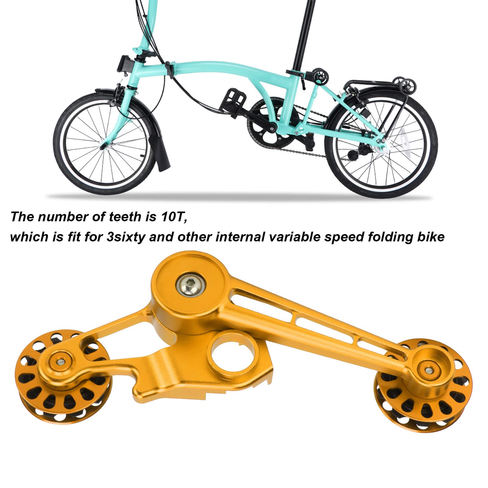 Tensor de Cadena de Bicicleta 10T Aleación de Aluminio Duradera para Bicicletas Plegables : Evita que la Cadena Se Caiga, Adecuado para Variantes de Velocidad Internas, Incluye 2 Llaves (Oro)