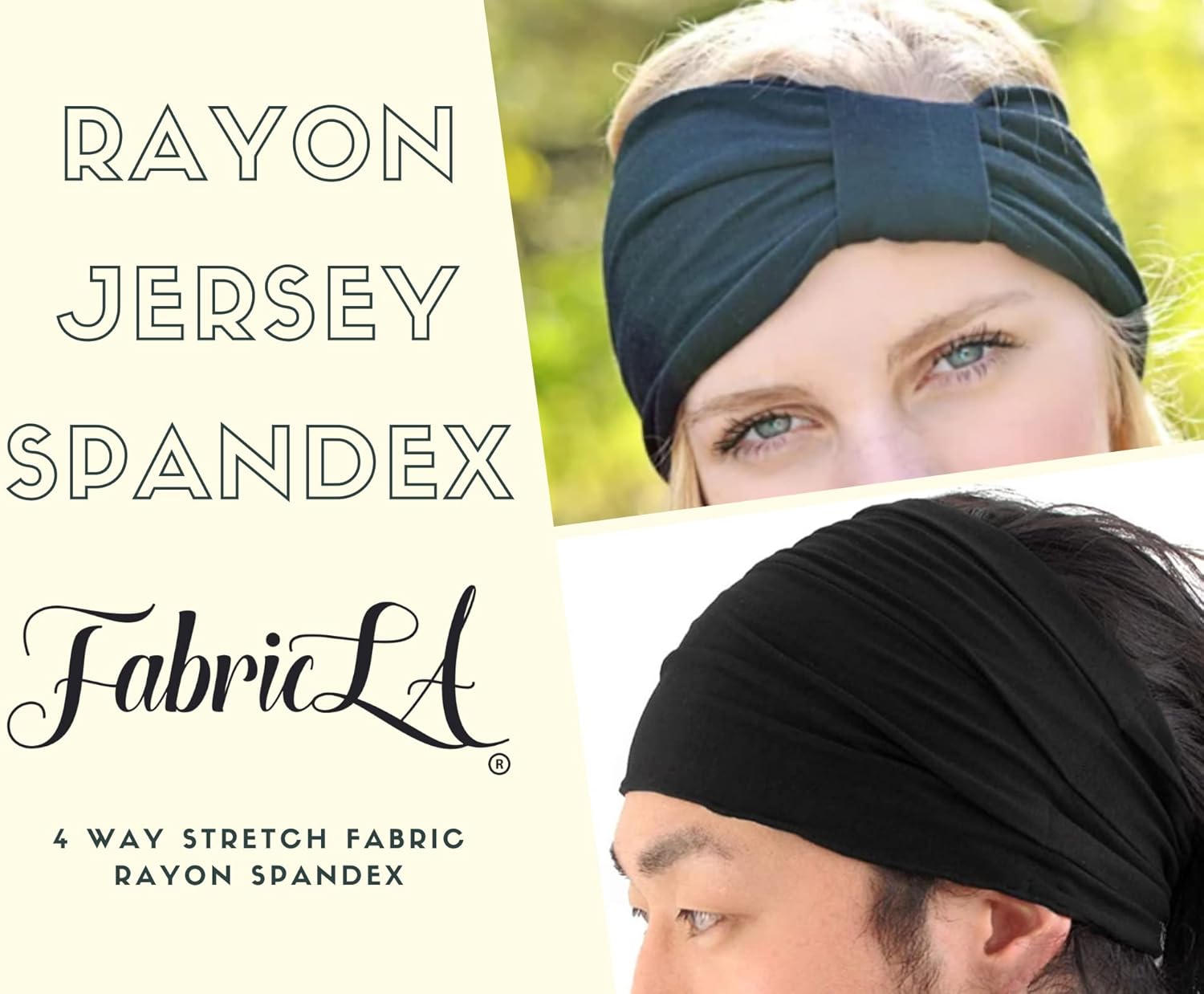 FabricLA Rayon Jersey Spandex - 4 Way Stretch - 58/60" Inches (150 CM) Wide - Medium to Heavy Fabric 240gsm - Black, 2 Continuous Yards