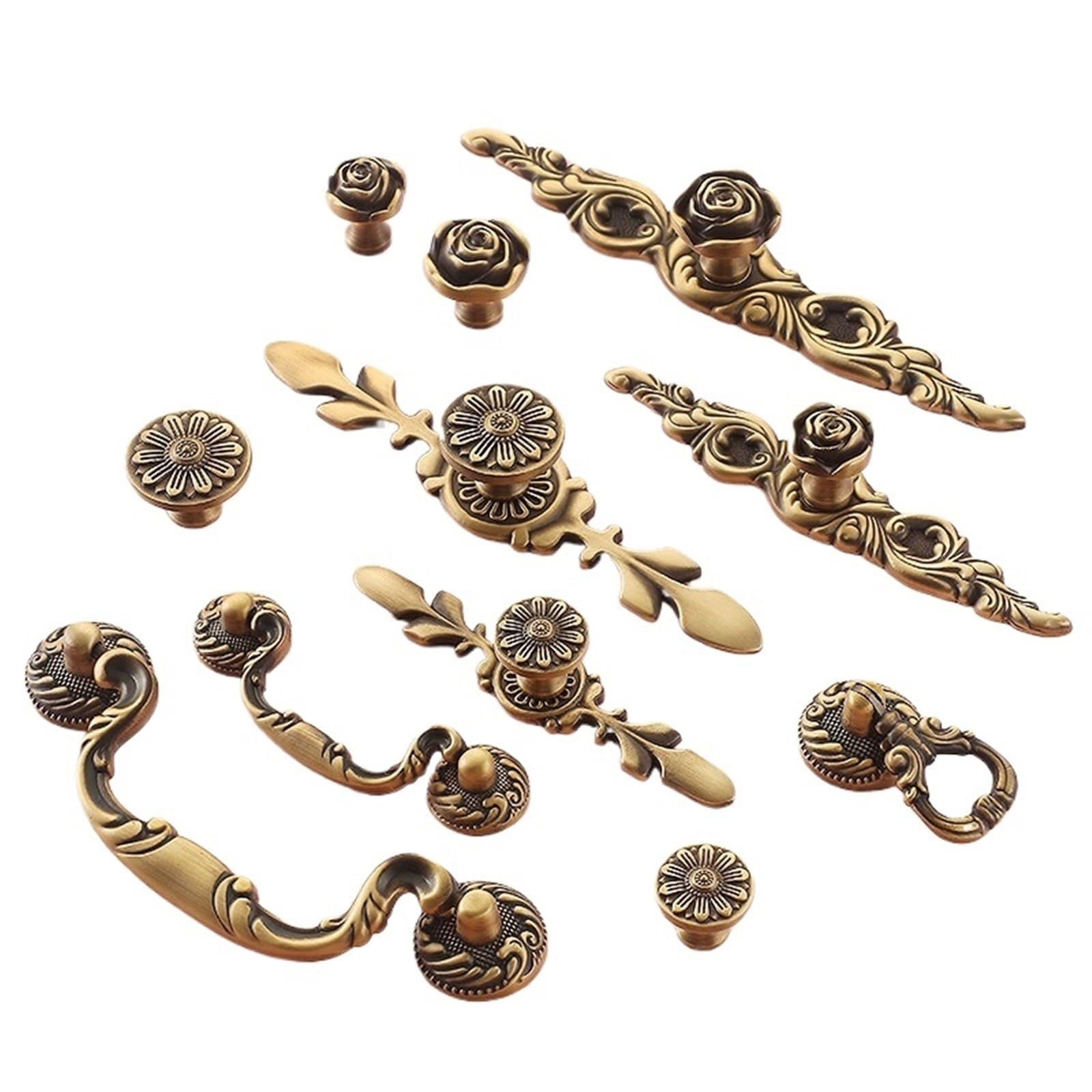 Kdhcvkz D 1Pcs Soli Brass Cabinet Pulls Antique Wardrobe Cupboar Door Handles Single-Hole Rawer/Shoe-Cabinet Knobs Kitchen Furniture Handles(D)