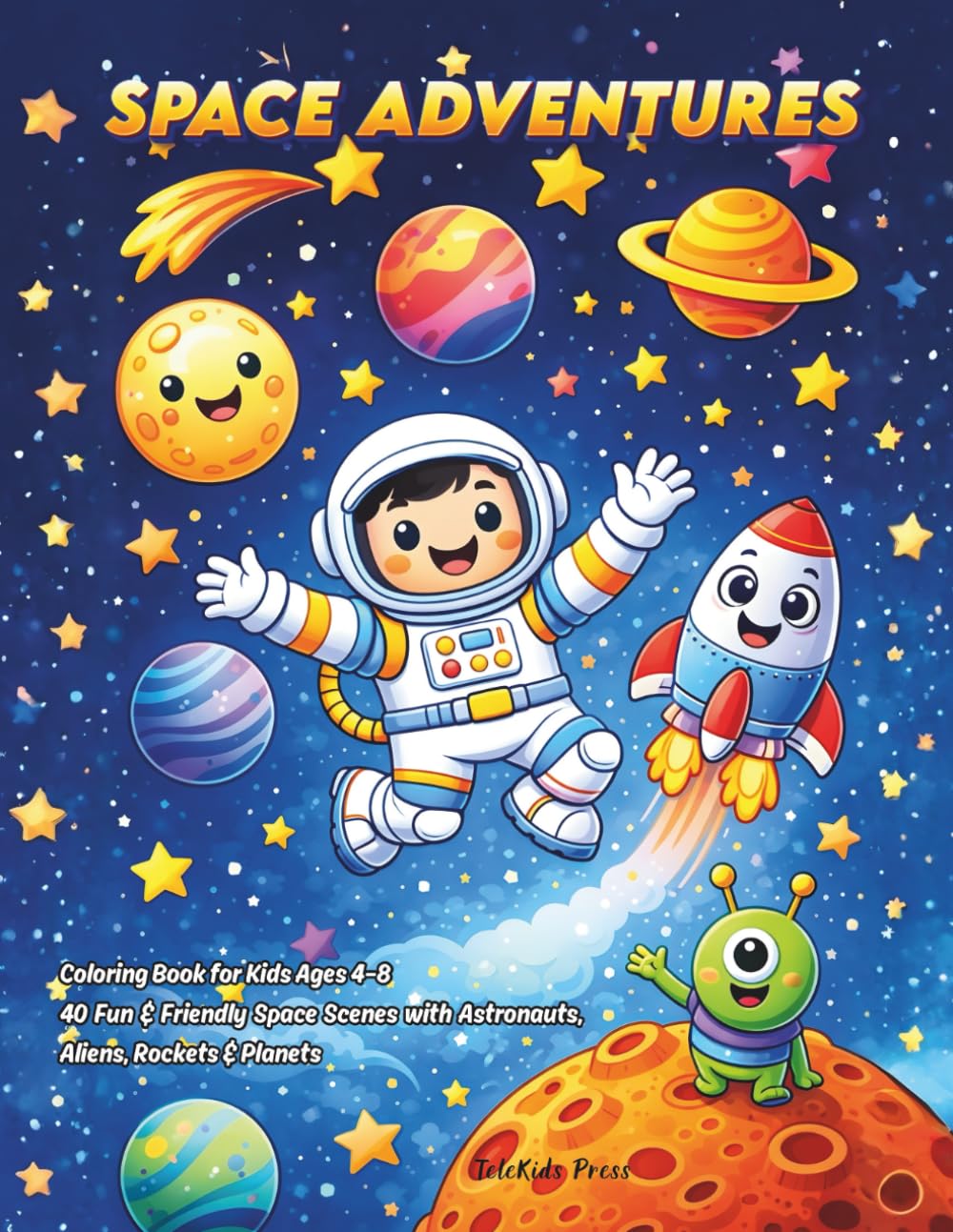 Space Adventures Coloring Book for Kids Ages 4–8: 40 Fun & Friendly Scenes with Astronauts, Aliens, Rockets & Planets