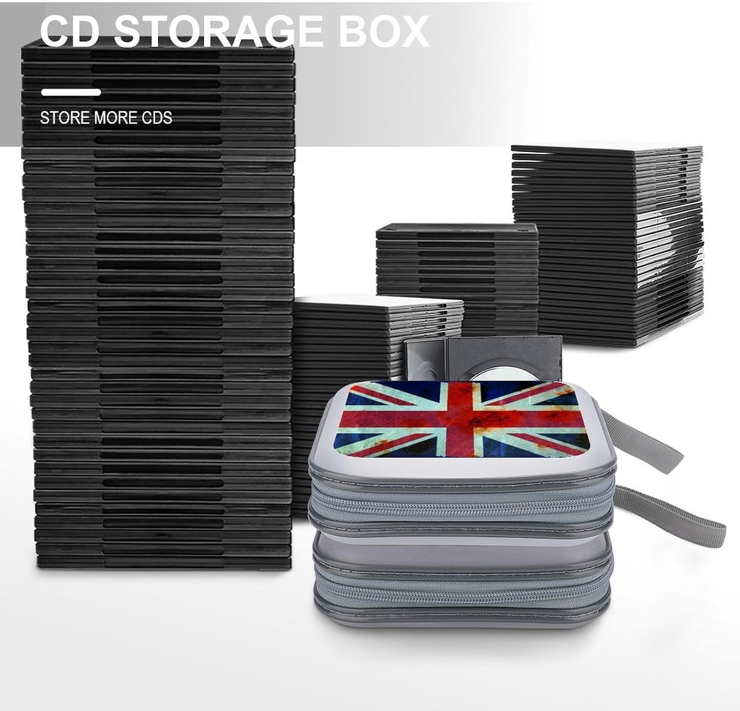 Vintage Union Jack British Flag CD Case Holder 40 Capacity DVD Case Wallet Portable Hard Plastic Disc Cases Storage Binder Large Storage Disc Wallet Bag with Zippers for Car Home Office Travel