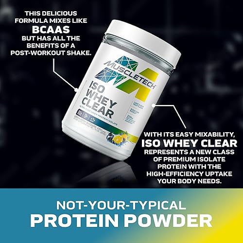 Vista 2 de Proteína de suero en polvo Aislamiento de proteína de suero transparente MuscleTech Proteína aislada de suero en polvo para mujeres y hombres