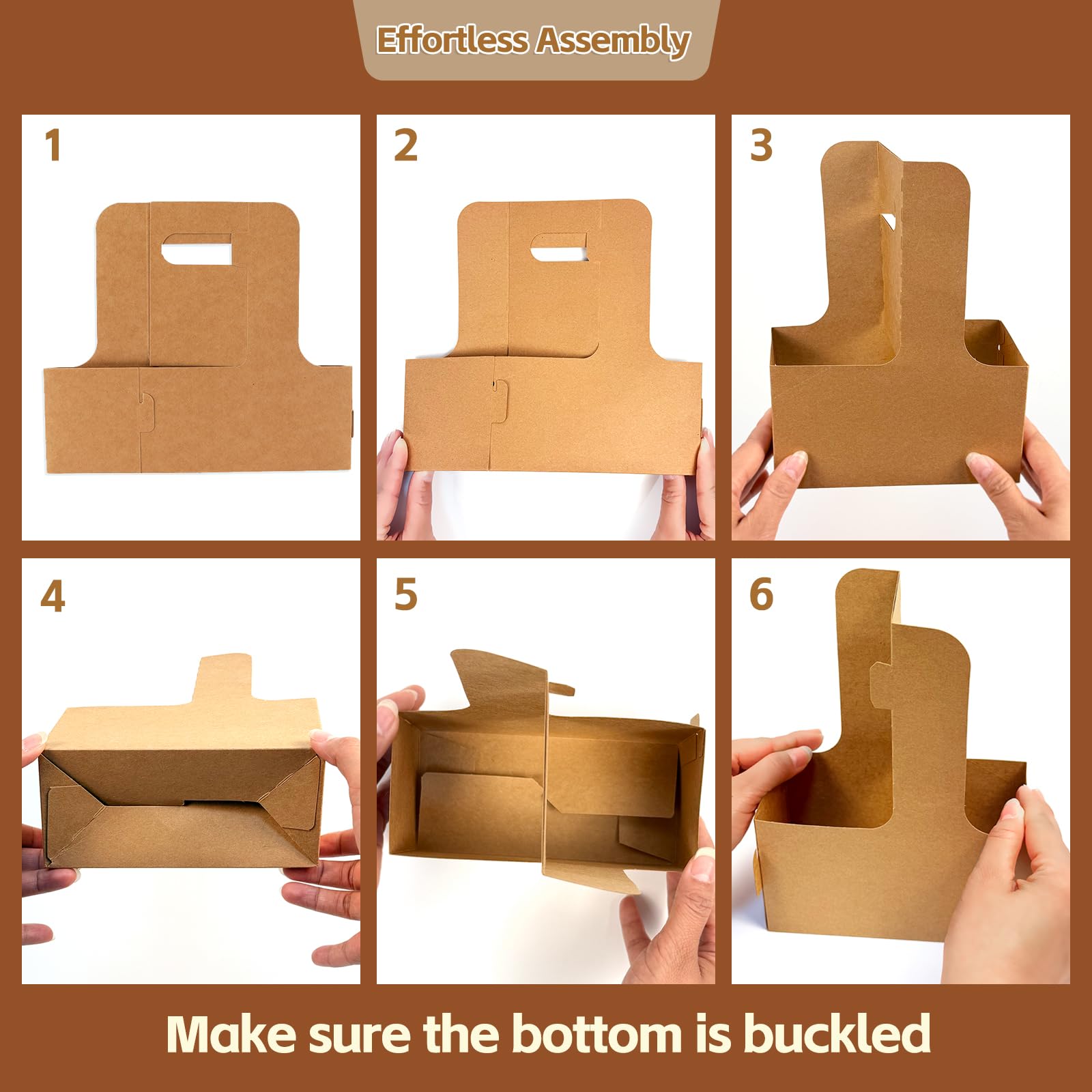 Lawei 50 Pack 2 Cup Kraft Drink Carrier With Handle, 2 Or 4 Cup Carrier Disposable Paperboard Beverage Cup Holder For Hot Cold Drinks Take Out Cup Carriers To Go Coffee Cup Holder For Food Delivery