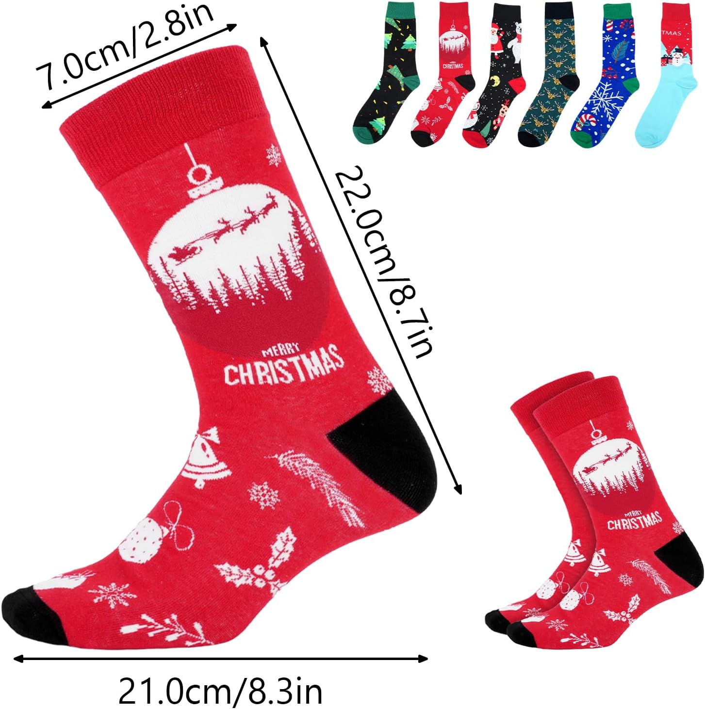 Christmas Socks for Men and Women, 6 Pairs Funny Novelty Patterned Cozy Cotton Crew Socks, Colorful Holiday Gift for Family - Image 2