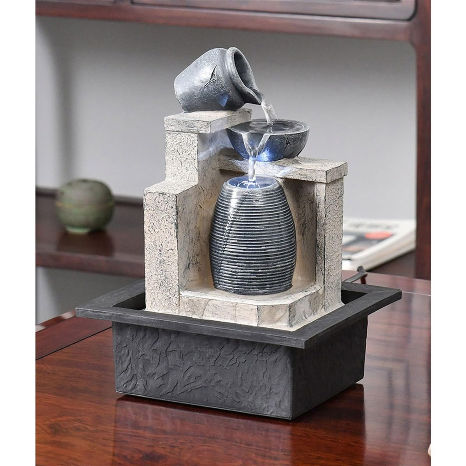 Rilassante Tavolo da tè con ornamenti di acqua corrente, paesaggio circolante, scrivania, attrazione ricchezza, apertura dell'ufficio, donazione piccola