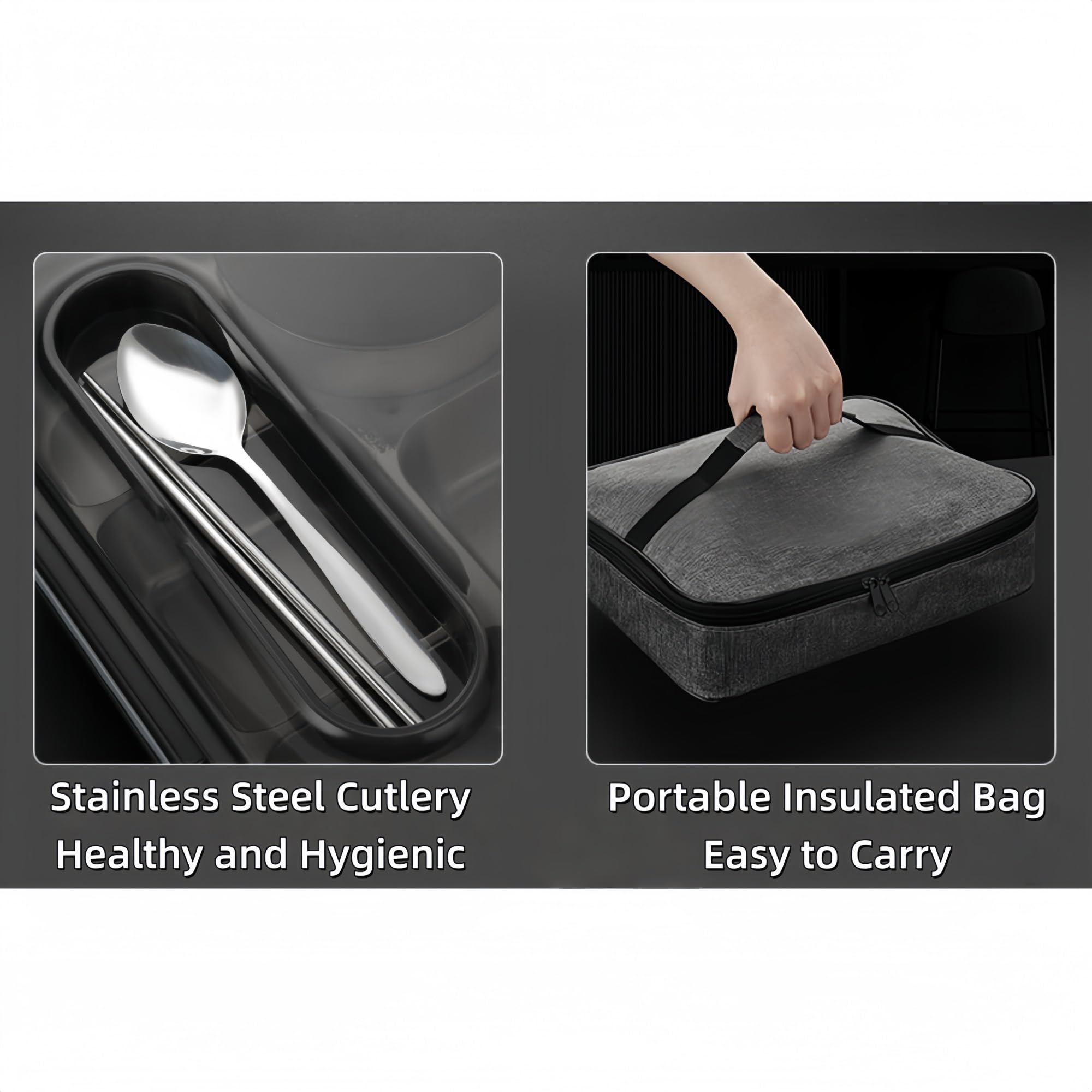 Portapranzo, bento, Acciaio Inox 316 per Uso Alimentare, Riscaldamento ad Acqua, Grande capacità con Scomparti