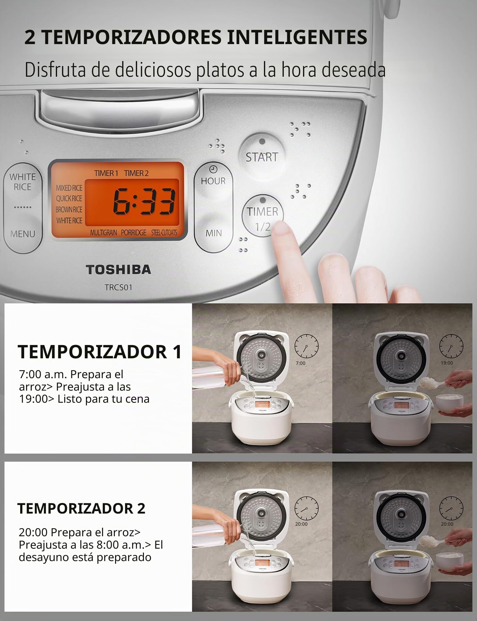 Toshiba Arrocera japonesa de 6 tazas crudas - Arrocera japonesa con tecnología Fuzzy Logic, 7 funciones de cocción, pantalla digital, 2 temporizadores de retardo y mantenimiento automático del calor