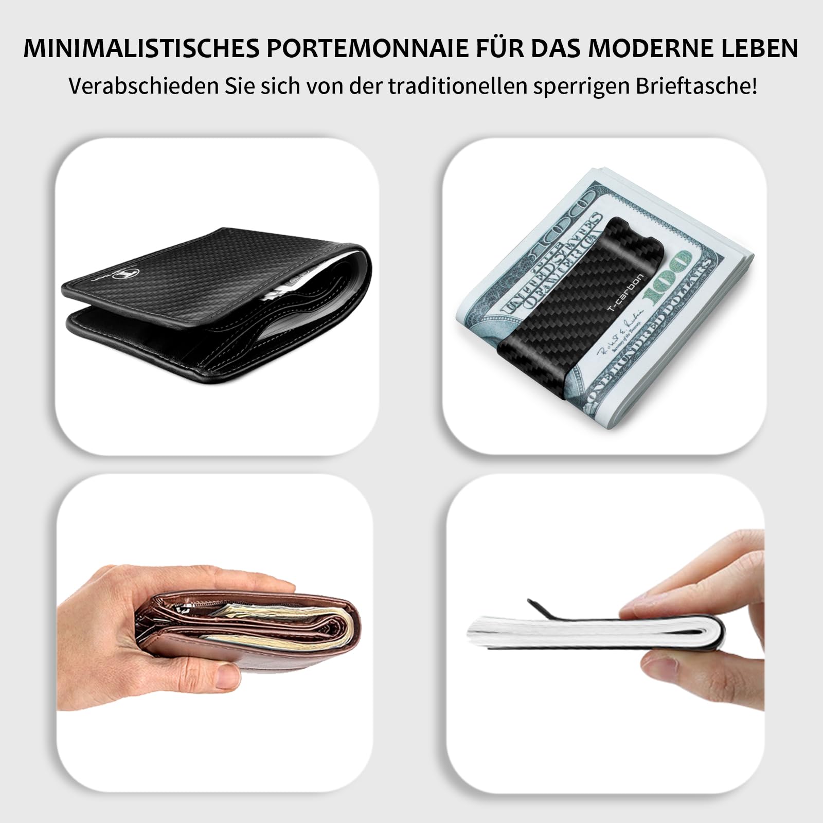 T-carbon Kohlefaser Mattes Geldklammer angenehm zu berühren Geldklammer für Männer Geldklammer für geldscheine Money Clip Schwarz
