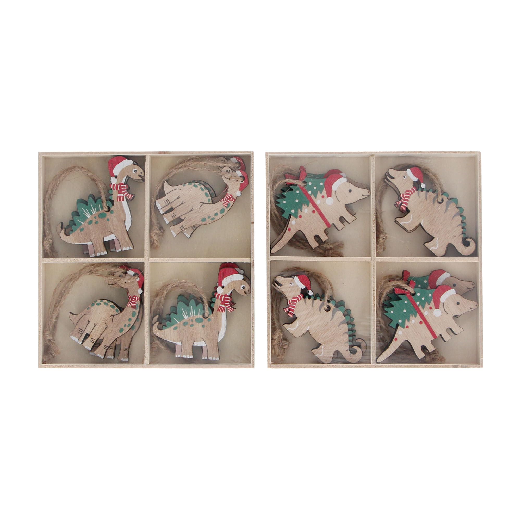 Gisela Graham Wooden Dinosaur Christmas Tree Decorations - Two sets of 8