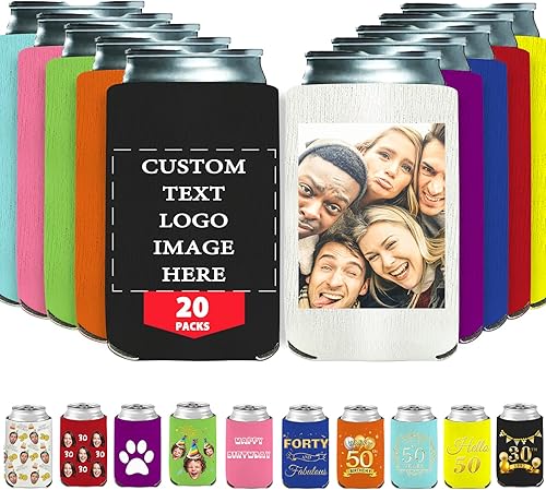 Miniatura 1 de Fundas personalizadas para enfriar latas de cerveza, acogedoras, personalizadas, a granel, con imagen, texto, logotipo, aisladas, cubierta para