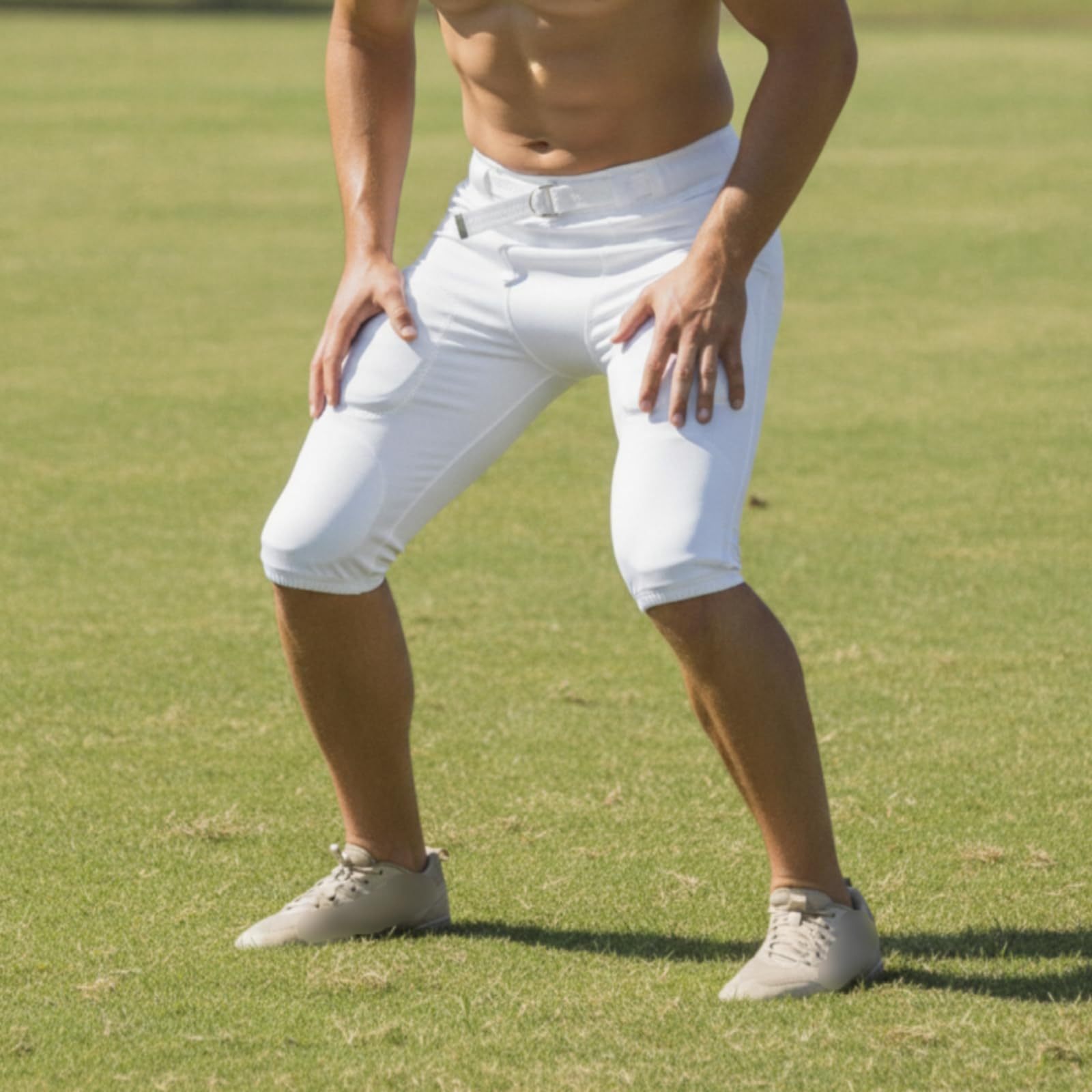 Pantaloni Protettivi da Calcio Imbottiti Sportivi da Gioco Atletici Compressivi Tessuto in Poliestere Leggero , Bianco , 4XL
