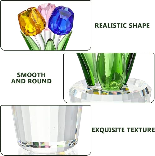 Miniatura 7 de H&D HYALINE & DORA Ramo de flores de cristal, figura de pisapapapeles coleccionable para aniversario, boda, día de San Valentín, centro de mesa