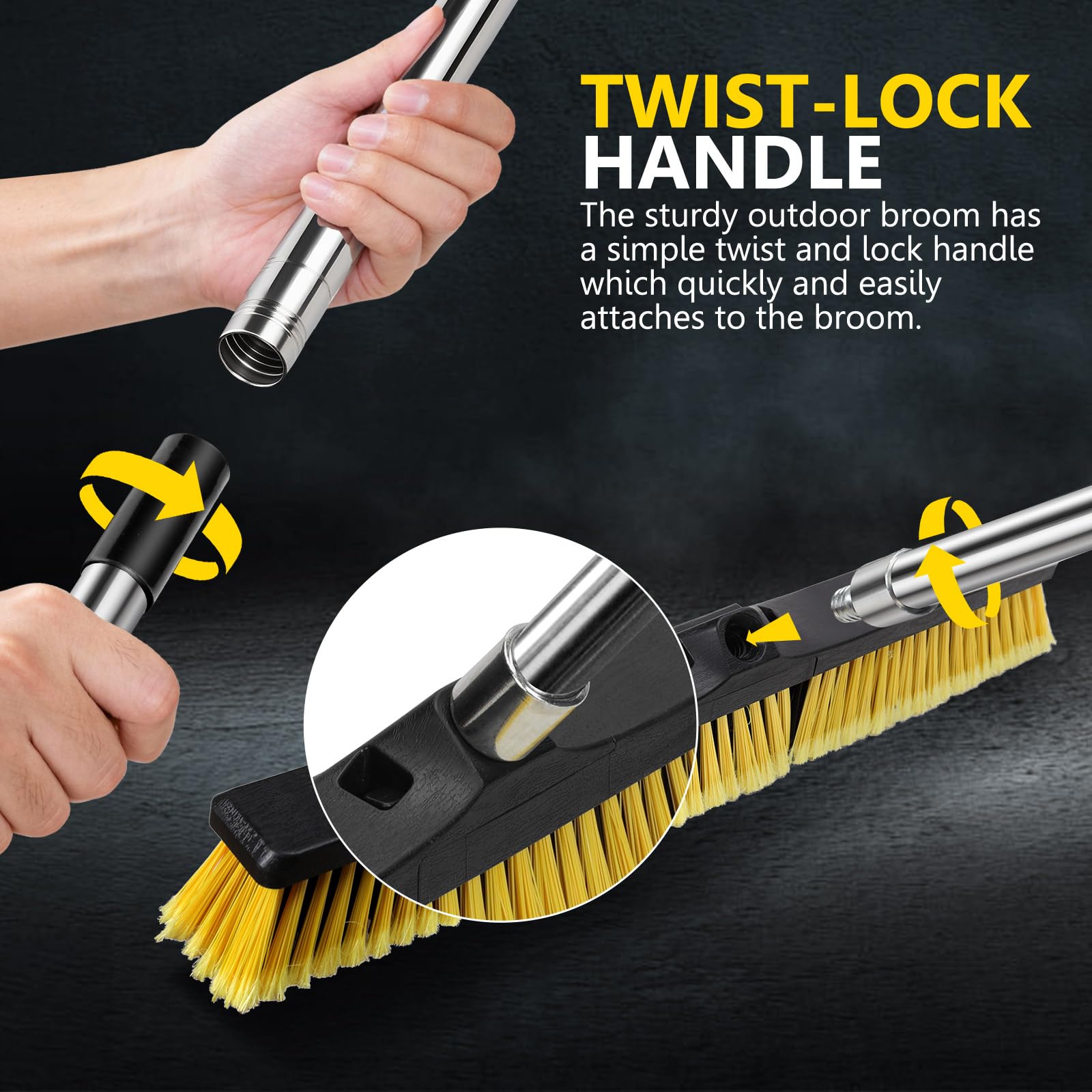 Masthome - Scopa a spinta da 61 cm, con setole rigide per esterni, resistente, scopa da garage, scopa da negozio, scopa a spinta per interni, scopa industriale per esterni per la pulizia di cemento,