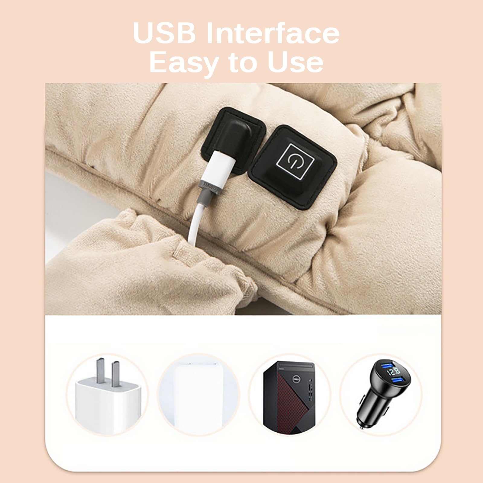 2 Almohadilla Electrica Portátiles, Cojín de Silla Con Calefacción con 3 Configuraciones de Temperatura, Calentamiento Rápido, Funda de Asiento Calefactora USB Para Silla, Sofá(Beige)