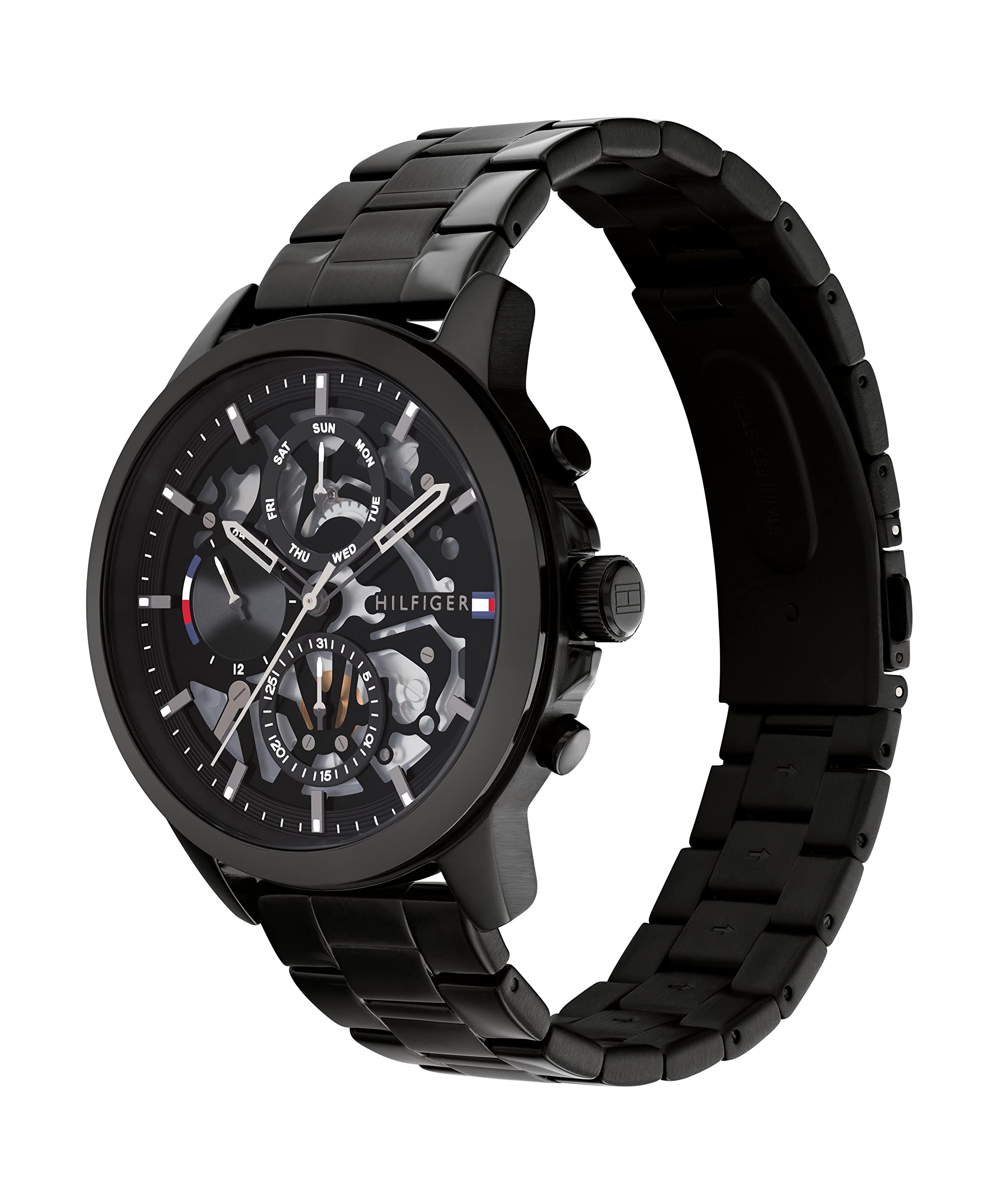 Tommy Hilfiger Reloj Analógico de Cuarzo Multifunción para Hombre con Correa de Acero Inoxidable o de Cuero