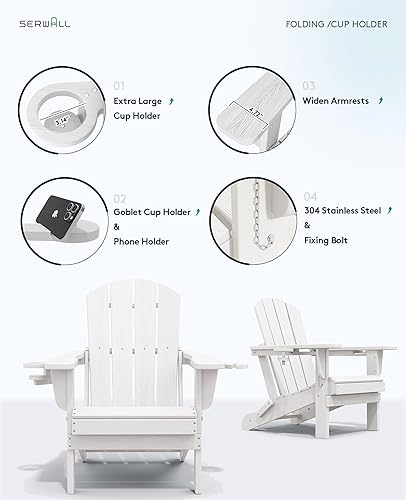 Miniatura 7 de SERWALL Adirondack Chair with Cup Holders - Composite Adirondack Chairs HDPE Outdoor Chairs Weather Resistant- White