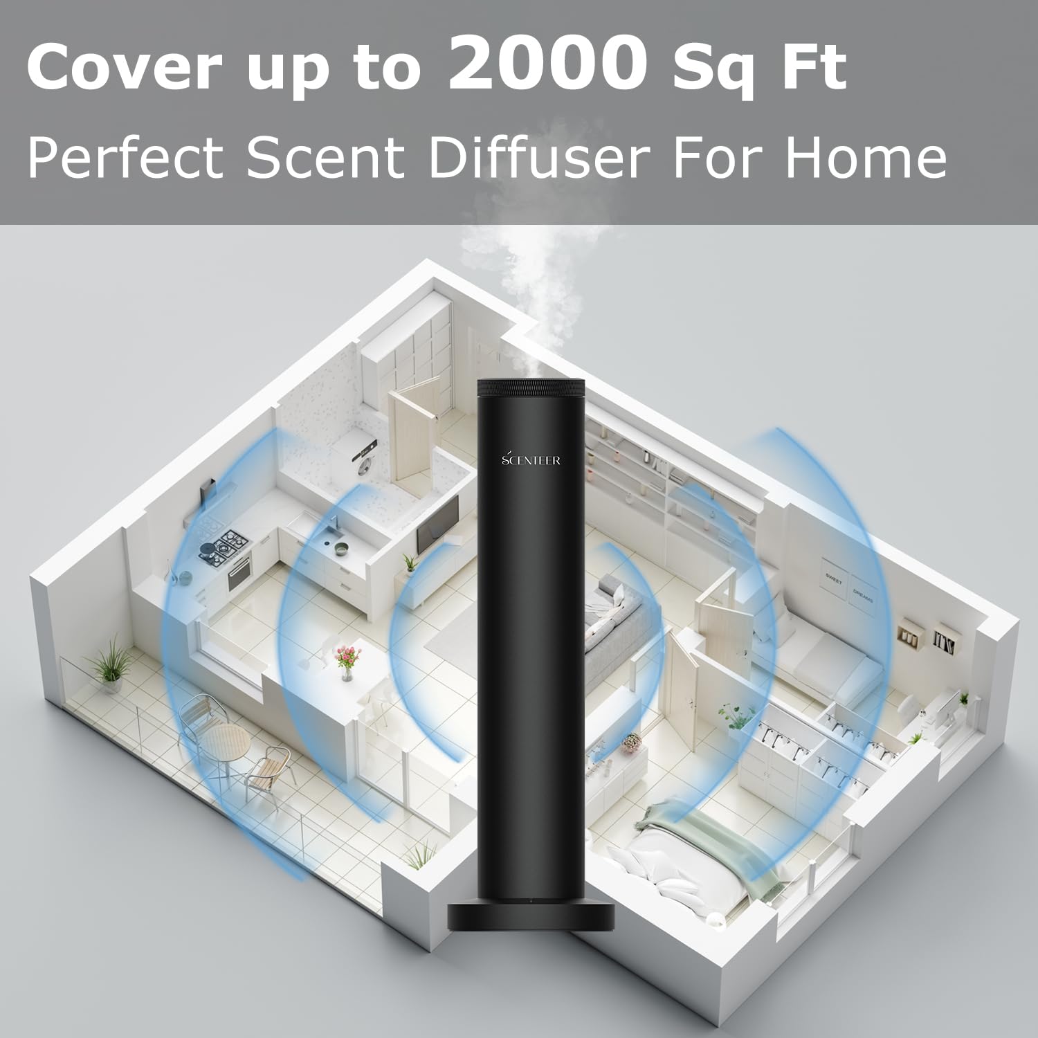 Wireless Hotel Scent Diffuser-Cordless Rechargeable Diffuser for Whole House- Scent Air Machine for Home -App Bluetooth Control - Waterless Essential Oil Diffuser for Large Room, Studio Office -Black