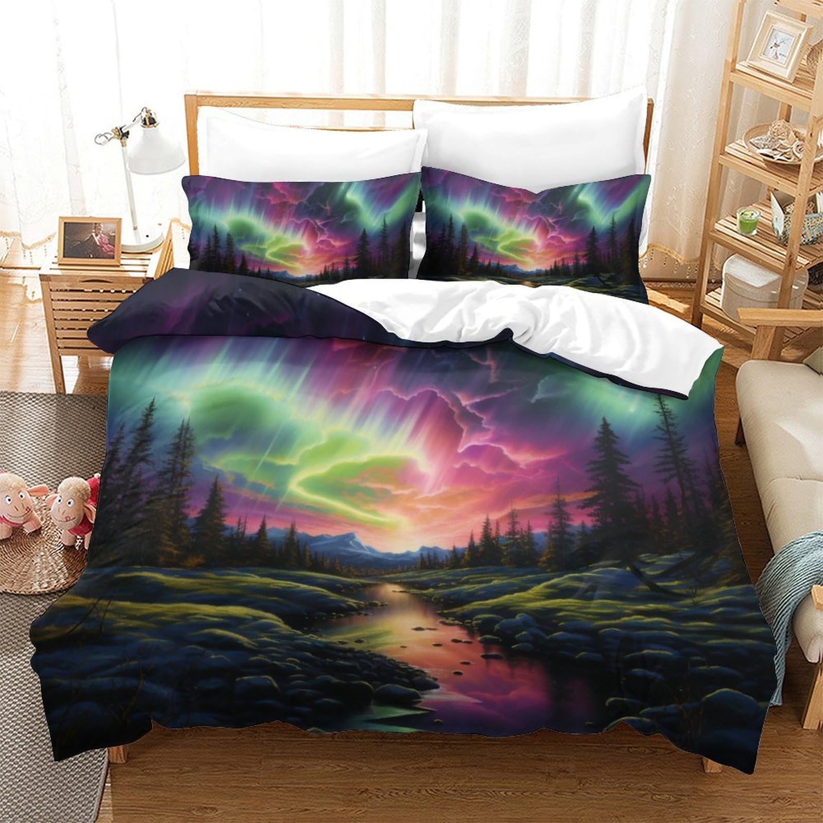 Parure de lit aurores boréales en microfibre 3D pour transformer votre chambre King