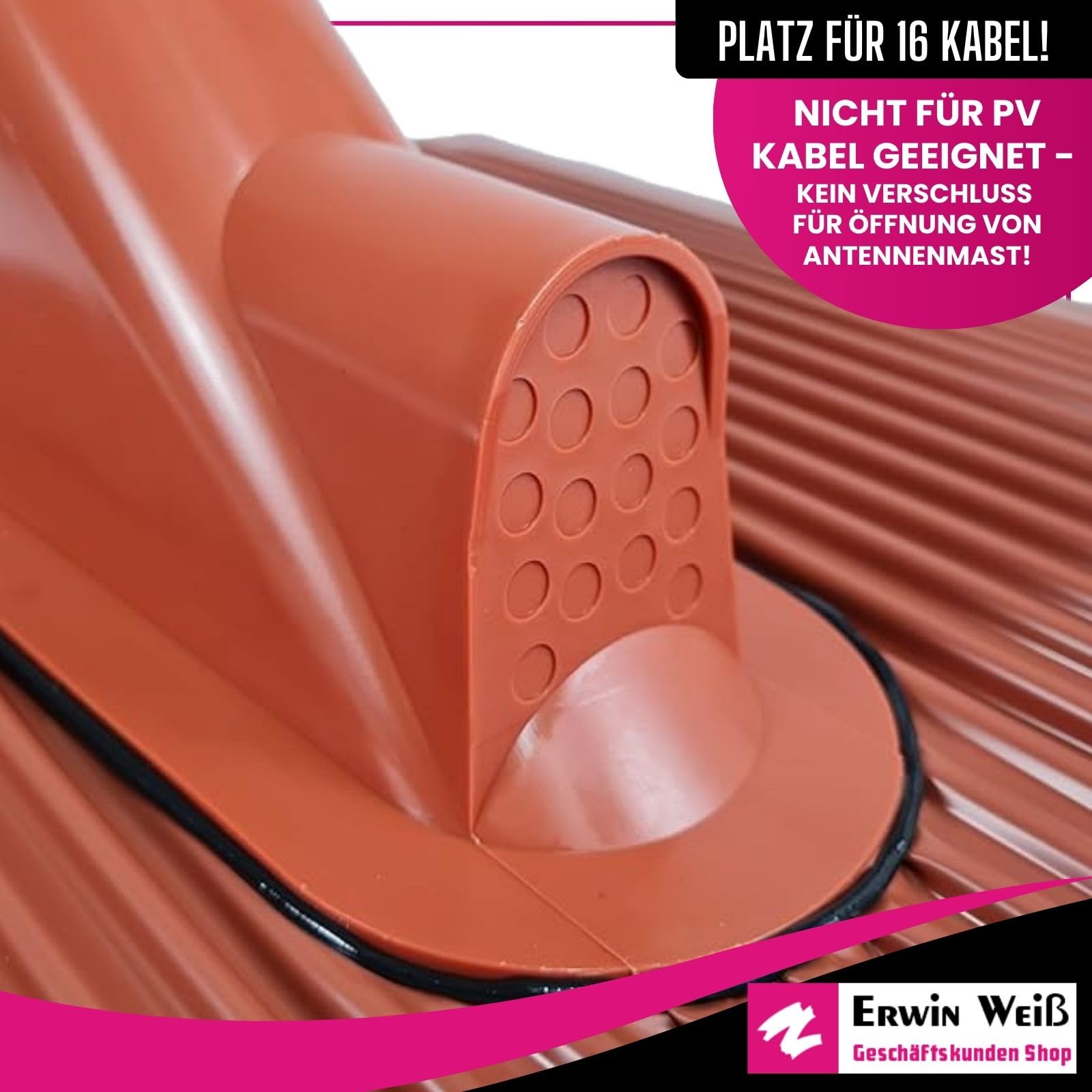 Aluminium Dachziegel 45 x 50 cm rot - mit Kabeldurchführung I Antennenziegel für Mast bis 60 mm Durchmesser I Universal Dachdurchführung wetterfest I Zubehör Antennenmast
