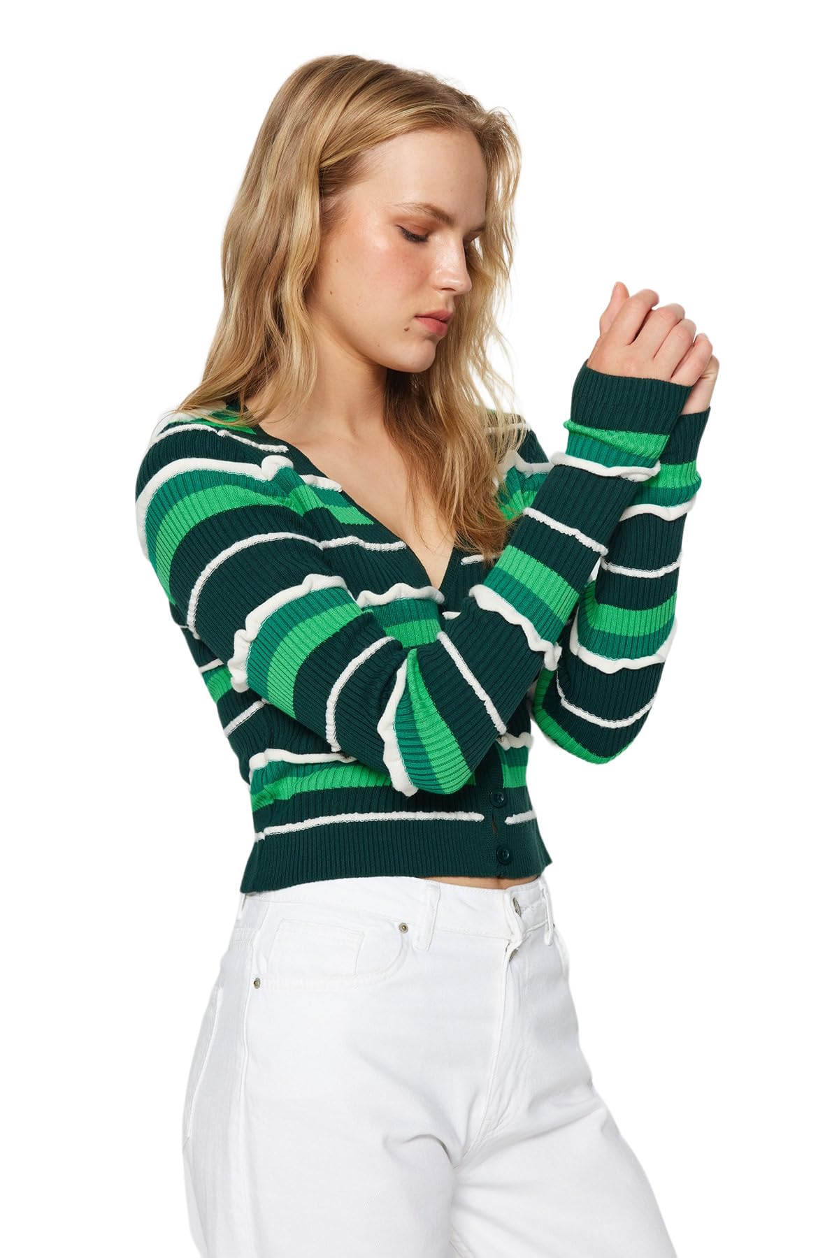 Trendyol FeMan Regular fit Basic V Neck Knitwear Cardigan,Green,S