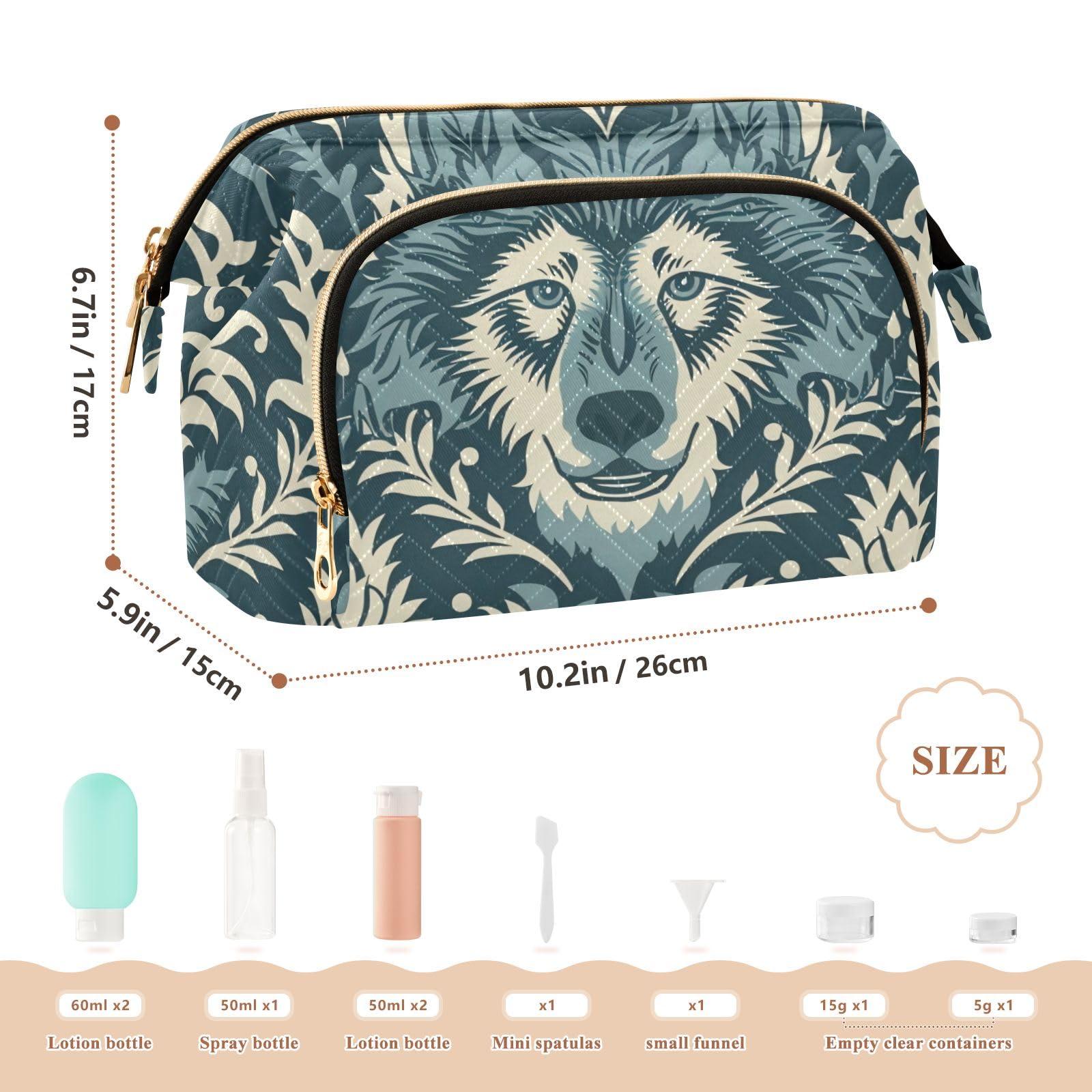 miaozhen William Morris Style Design Wolf Teal Makeup Cosmetic Bag Zipper Women Cash Wallet for Toiletry Travel Kit Organizer monedero chico para monedas