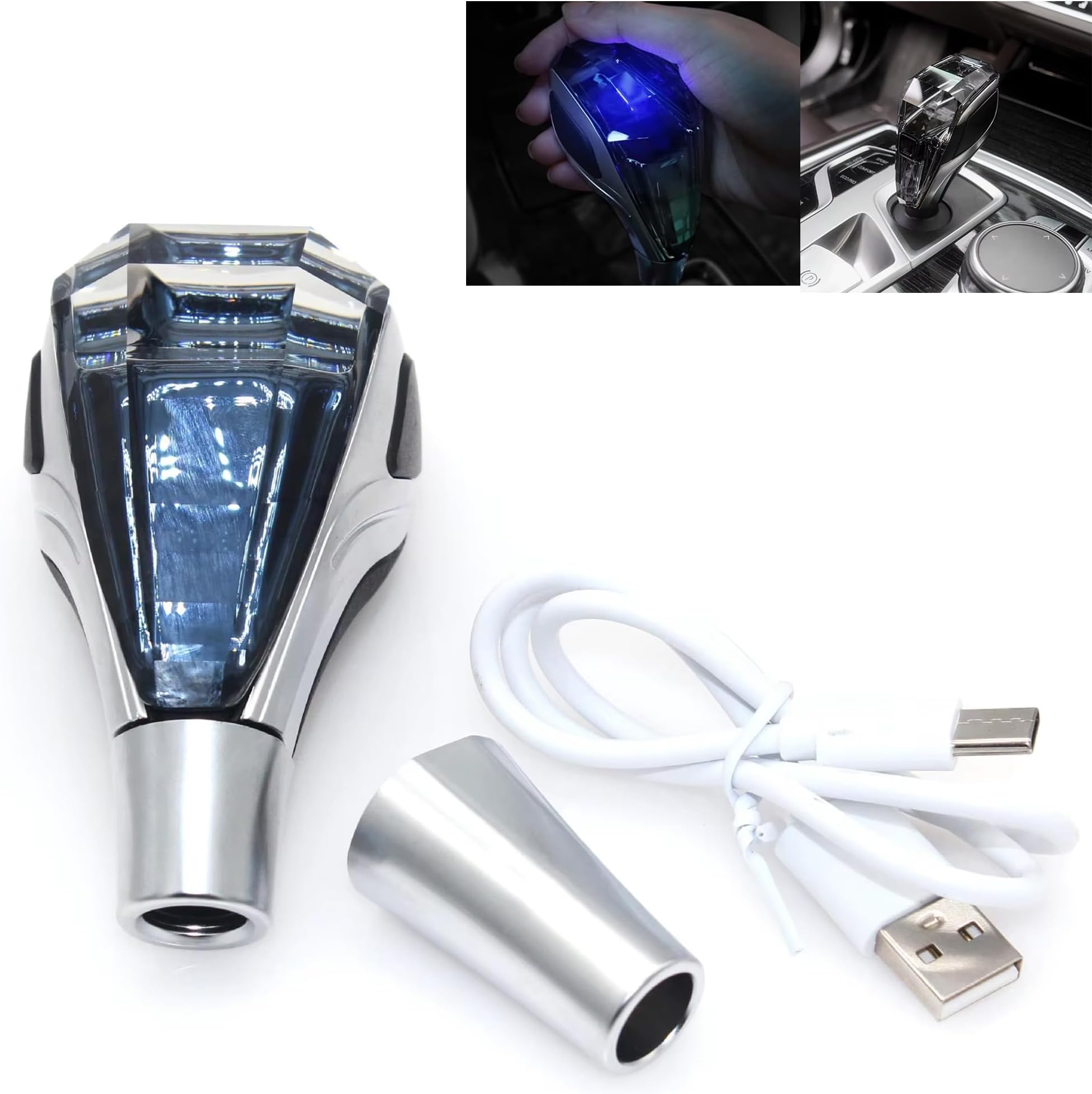 E-GENERIX® Crystal Gear Shift Knob Diamond Look Gear Head Touch Activated with Illuminating LED Lights Firm Grip Gear Knob Handle Compatible with S-Z-K-I Cars
