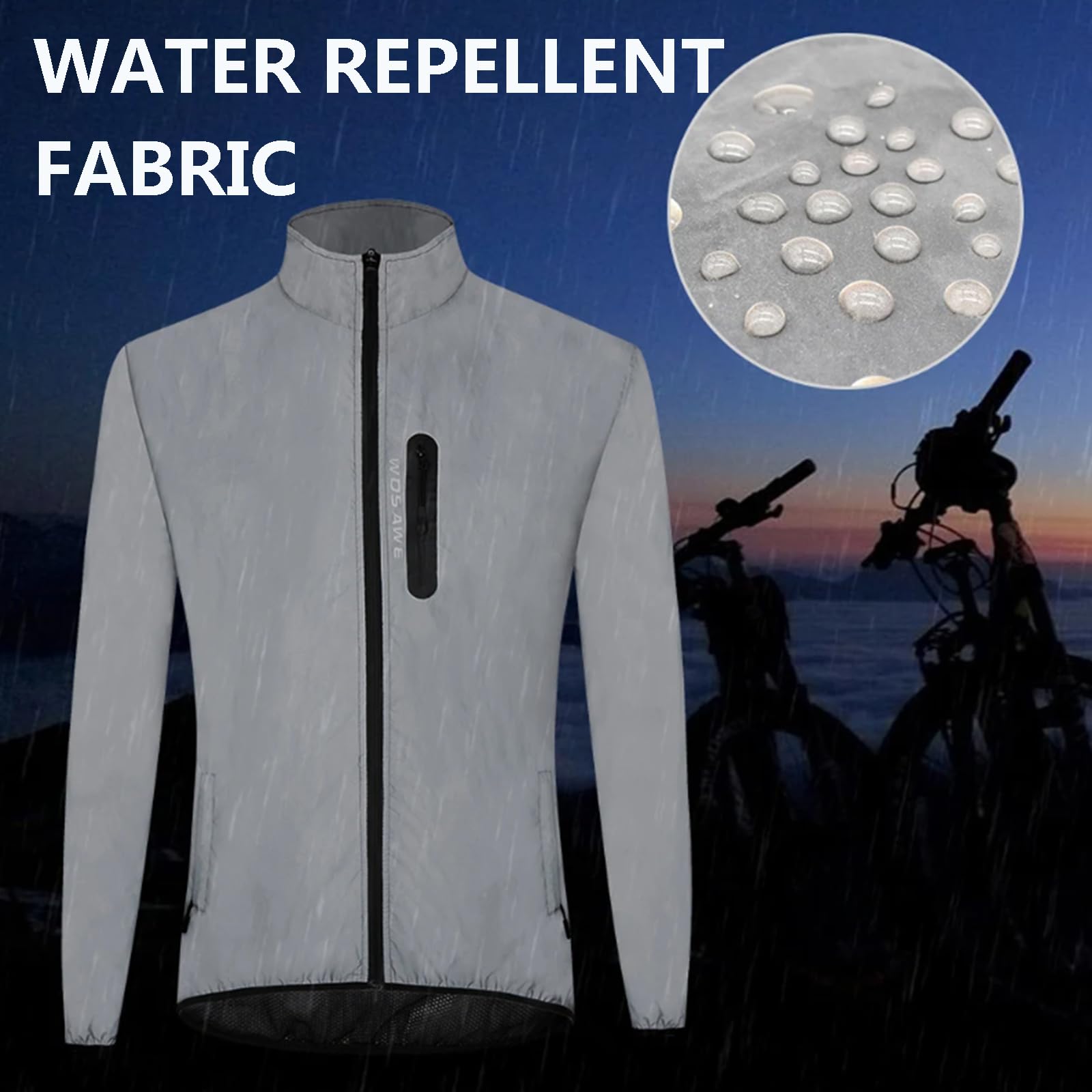 Reflektierende Jacke für Herren Nachtleuchtende Bomberjacke Winddicht Wasserdicht Atmungsaktiv Leichte Fahrradjacke mit Taschen,Silver-XL
