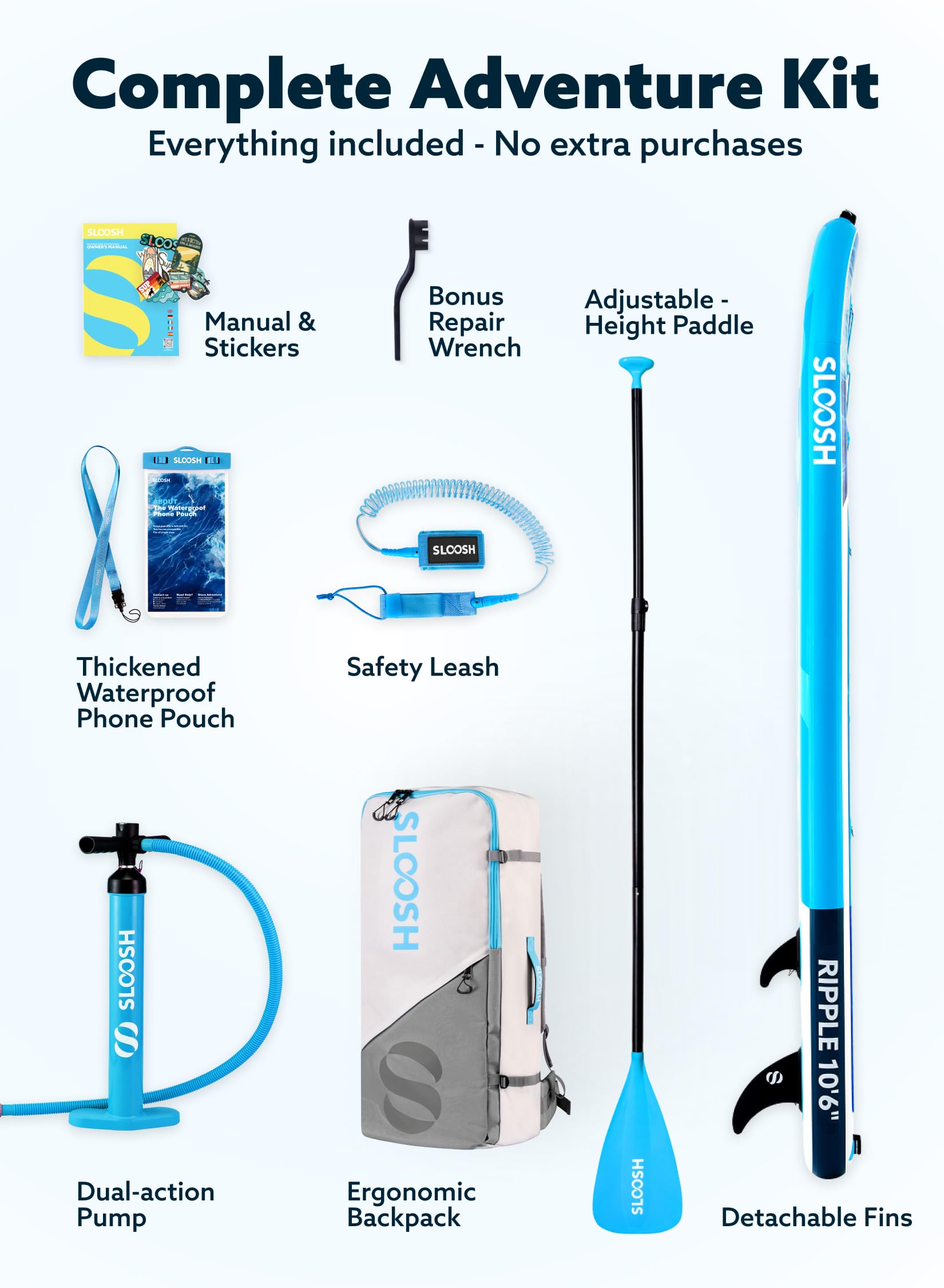 SLOOSH Aufblasbares Stand-Up-Paddle-Board, 10'6" Paddleboard mit Premium-Zubehör, rutschfestes Eva-Deck, ultraleichte Tragetasche und Pumpe, Ripple SUP für Jugendliche & Erwachsene
