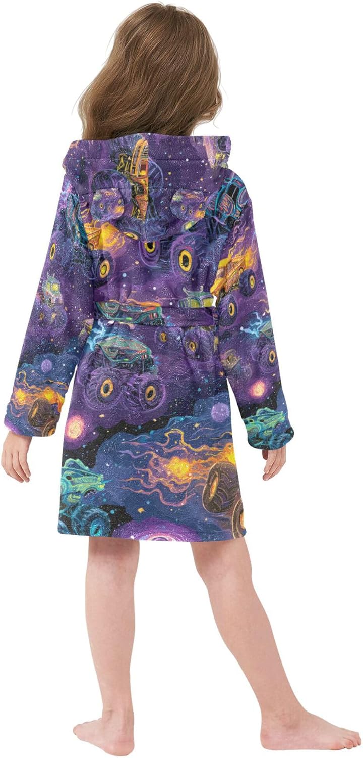 Monster Truck Cars Lightning Bathrobe Hooded PJ Robe Soft Fleece Robe Pajama Sleepwears 2-12 Years