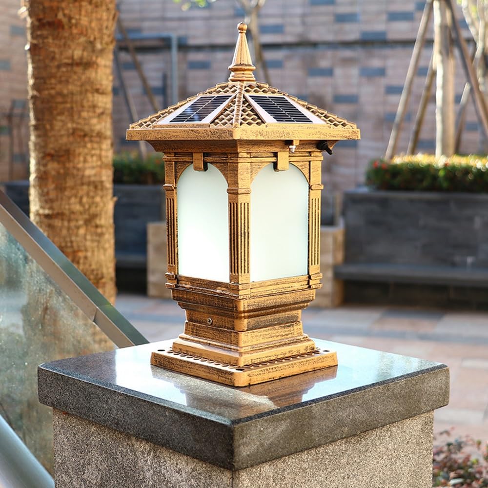 Lampy solarne na słupki, matowe, akrylowe, wodoodporne, zdalnie sterowane, na słupki, do ogrodu i na patio(Brass)