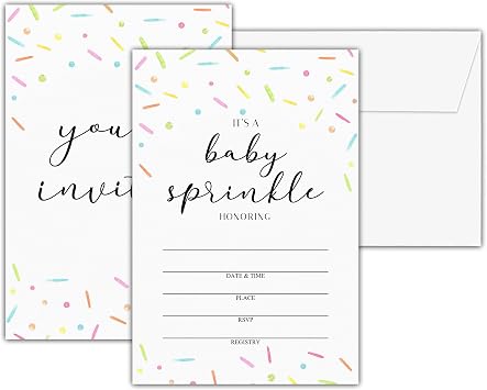 Baby Shower Invitations With Envelopes, Its A Baby Sprinkle Gender Neutral Invitation, Double-Sided Confetti Fill In Invites, Gender Reveal Party Decorations, 25 Cards With 25 EnvelopesA09