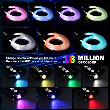 AMKI 16W Fiber Optic Lights,Starlight Headliner Light Kit APP/Remote Control Sound Activated Mode for Car&Home Decoration,Optical Fiber Cable Strands 0.75mm/0.03in 6.5ft/2m 200pcs