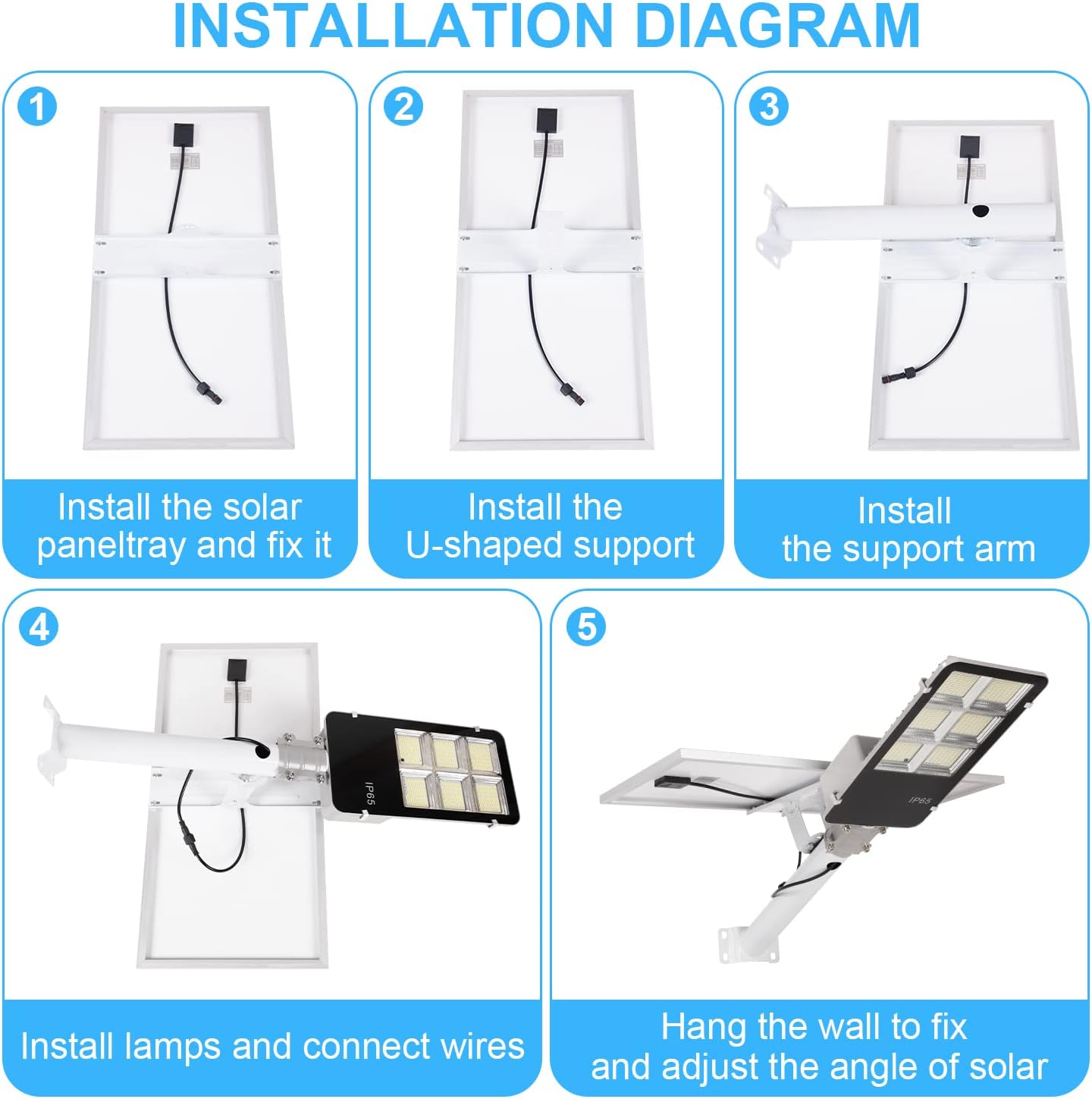 LEDMO 300W LED Solar Street Light, Outdoor Waterproof, Dusk to Dawn, Parking Lot Light with Remote Control, Aluminum, White, 19.6 x 8.26 x 5.51 inches, 30000 Lumen