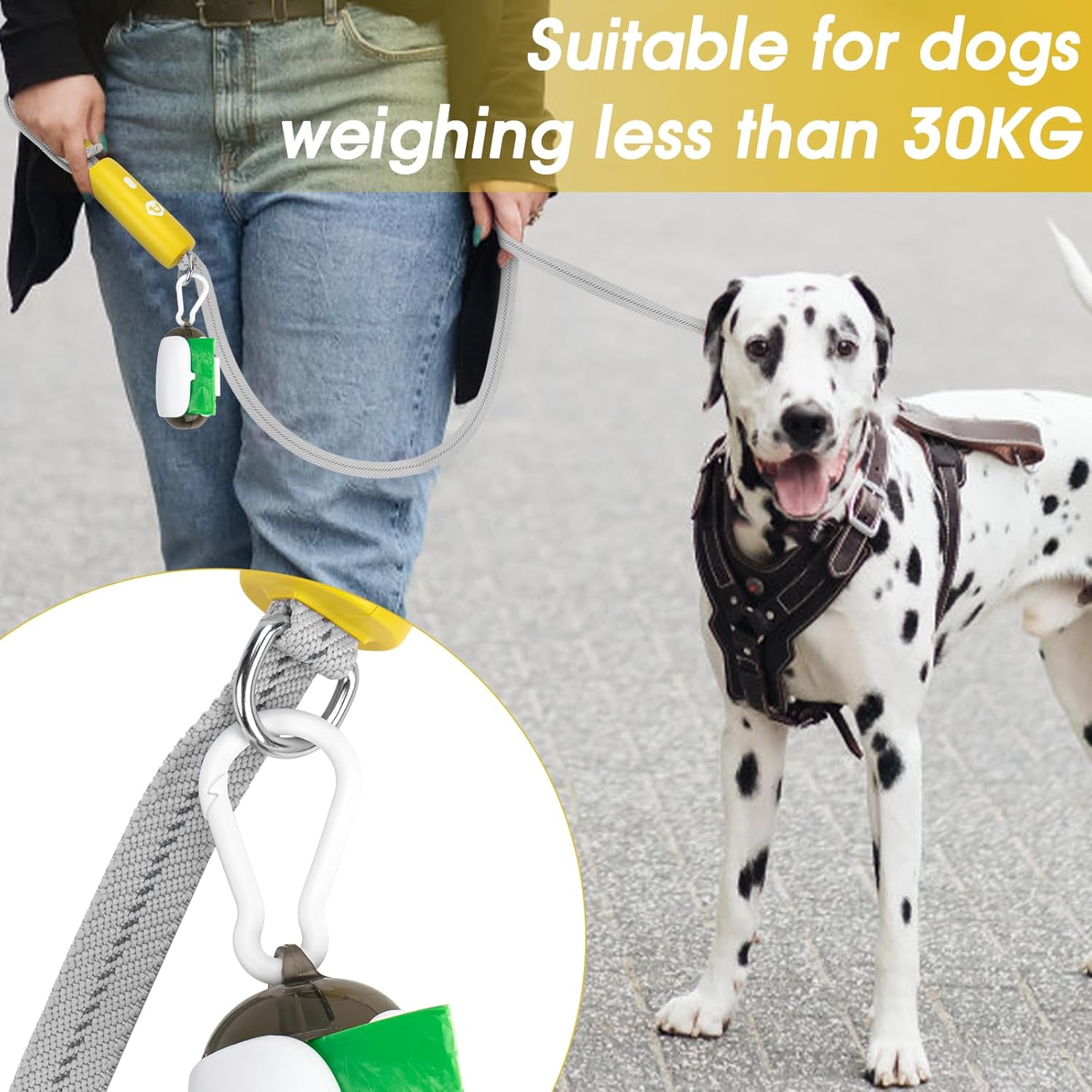 Onlyesh Guinzaglio per Cani con Dispenser Sacchetti Cane, 0.9-1.6M Guinzaglio Addestramento per Cani, Regolabile Riflettenti Guinzaglio da Addestramento per Cani per Cane di Taglia Piccola Media - Immagine 4