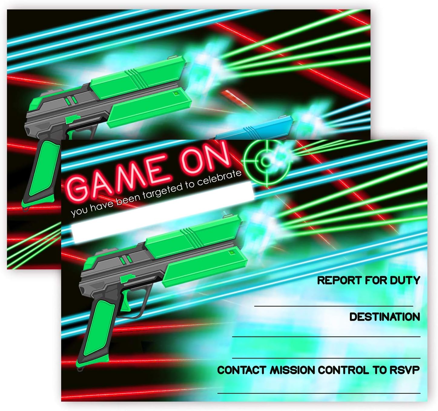 Laser Tag Brights Invitations - 12 Invitations + 12 Envelopes - Double Sided - Laser Tag Party Supplies - Laser Tag Party Supplies - 12ct Brights