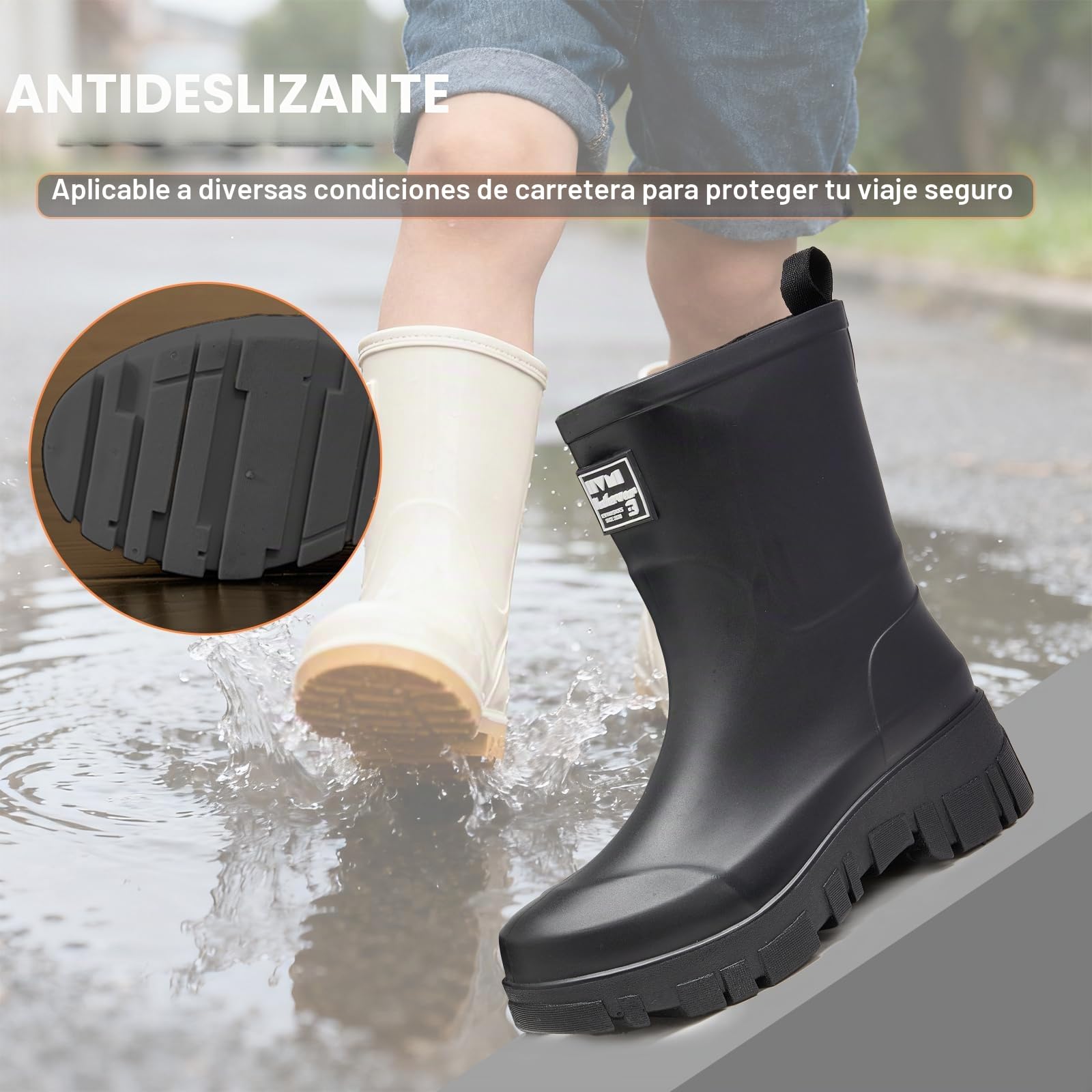AONEGOLD Botas de Agua Mujer Media Lluvia Botines Antideslizante Impermeable Boots de Caucho Moda Flexible Jardín Trabajo