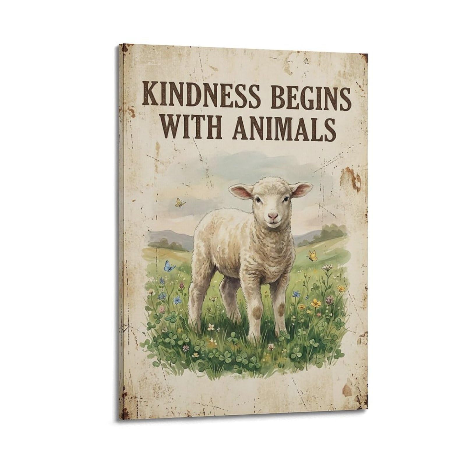 OKAHYS Lamb Farm Classic Country Vintage Poster Clover Meadow Modern Decorative Canvas Prints - Ideal Wall Art for Family, Man Cave, Game Room, Boys & Girls Bedroom 20x30inch