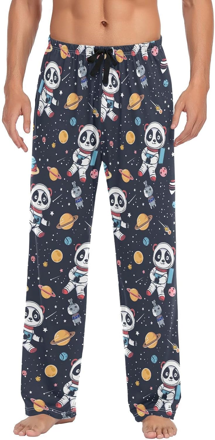 ALAZA Astronaut Panda Planet Men's Sleepwear Mens Pajama Pants Bottoms with Pockets, S