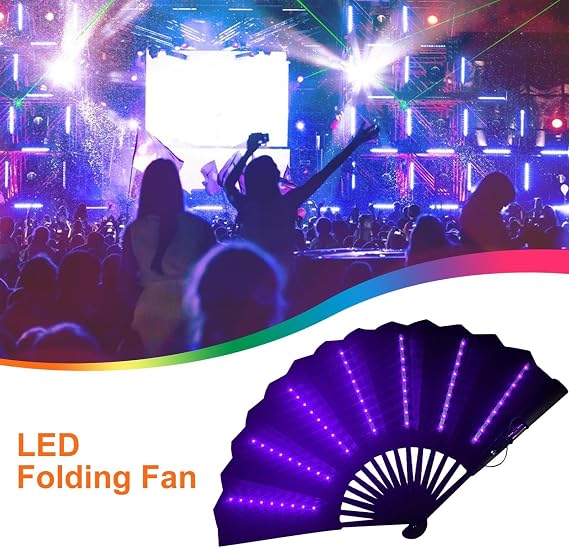 Light Up Rav-e Fan, Folding Handheld Fan, Light Up Hand Fan, Led Handheld Fan, Multipurpose Folding Fan For Belly Dancing, Stage, Photography