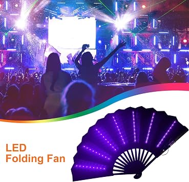 Light Up Rav-e Fan, Folding Handheld Fan, Light Up Hand Fan, Led Handheld Fan, Multipurpose Folding Fan For Belly Dancing, Stage, Photography