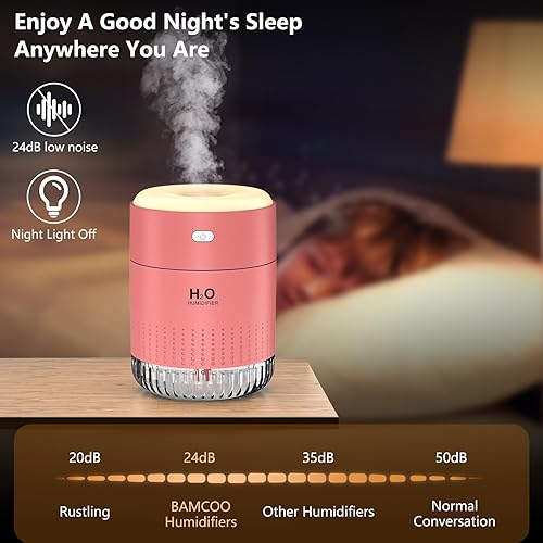 Miniatura 6 de Humidificadores pequeños para dormitorio de 11.8 fl oz, mini humidificador portátil para plantas de viaje, apagado automático, 2 modos de niebla,