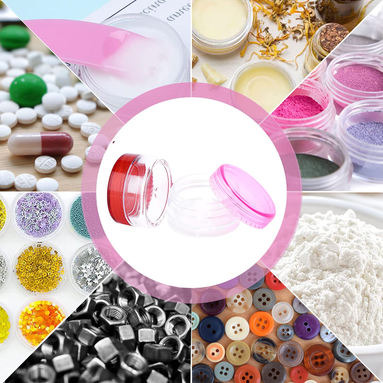 120 contenitori da 5 ml, per crema PS con 4 mini spatole per cosmetici, balsamo per labbra, crema per unghie, strass, pigmenti, ombretti